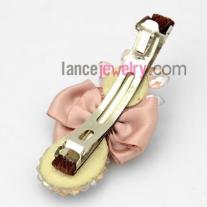 Hotsale crytsal hair clip with pink bowknot