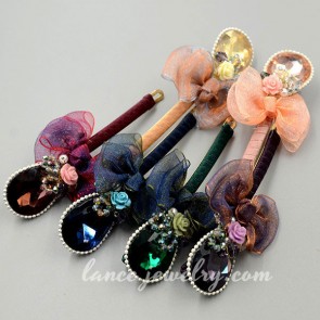 Lovely fabric bowknot & crystal decoration hair clip