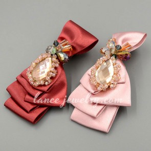 Classical beads & bowknot decorated  fabric hair clip