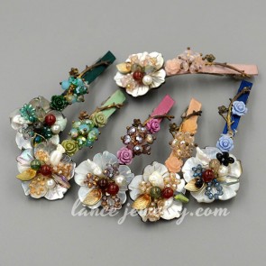 Trendy hair clip with rhinestone and plastic beads decoration