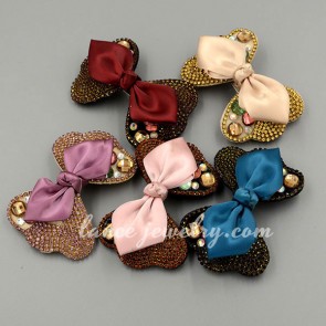 Charming fabric bowknot & crystal decoration hair clip