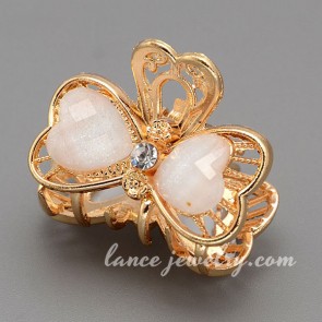 Delicate bowknot shape hair claw with resin & rhinestone decoration