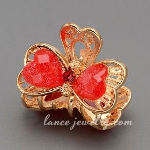 Popular hair claw with red resin & rhinestone decoration