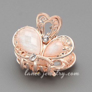 Original bowknot shape hair claw decorated with resin & rhinestone