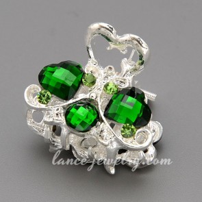 Creative hair claw decorated with green rhinestone & resin