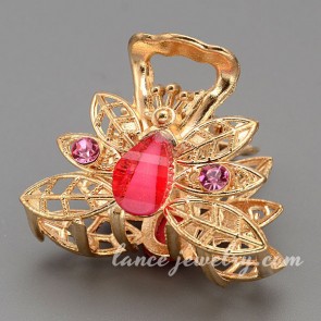 Classic zinc alloy hair claw decorated with nice resin & rhinestone