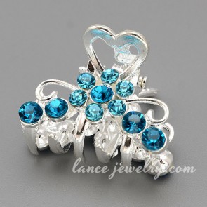 Glittering blue rhinestone & zinc alloy decoration hair claw