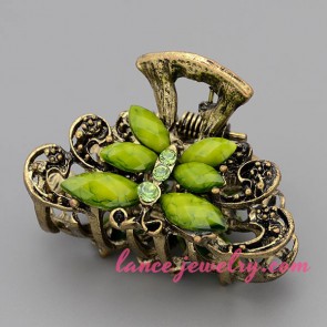 Shiny hair clip with zinc alloy & green butterfly model decorated