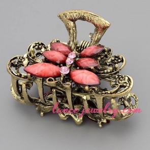 Attractive hair clip with zinc alloy & red butterfly model decorated