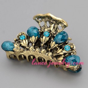 Cute hair clip with zinc alloy & blue resin