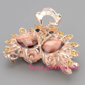 Lovely hair clip with zinc alloy & shiny yellow rhinestones decorated