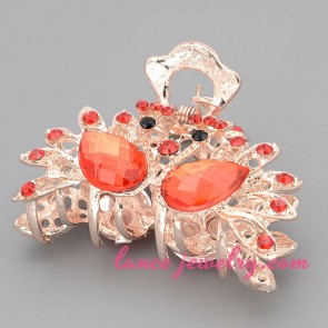 Cute hair clip with zinc alloy & shiny red rhinestones decorated