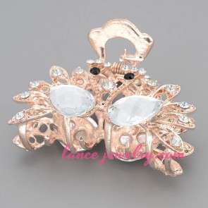 Pure hair clip with zinc alloy & light white rhinestone decorated
