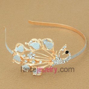 Elegant hair band with iron and zinc alloy decorated bird model with rhinestone and pearl powder