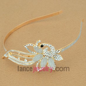 Sweet hair band with iron and zinc alloy decorated bird model with rhinestone and pearl  powder
