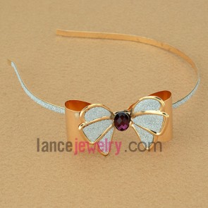 Cute hair band with iron decorated  butterfly model with  pearl powder and purple acrylic beads