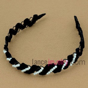 Popular fabric & imitation pearl decorated brass hair band