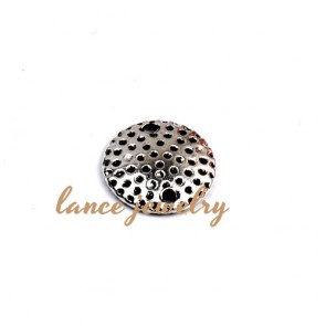 Zinc alloy pendant, a 15mm round pendant with small points printed on the face, two small holes on the both side