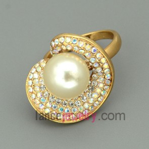 Unique alloy rings with glittering rhinestone imitation pearl 