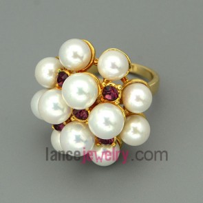 Nice imitation pearls and clorful rhinestone decorated alloy rings
