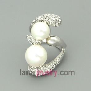 Elegant alloy rings with rhinestone and imitation pearl