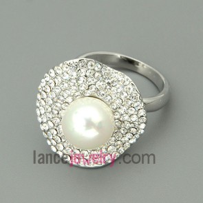 Fashion alloy rings with rhinestone and imitation pearl