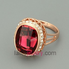 Delicate red color crystal with rhinestone surrounded alloy rings