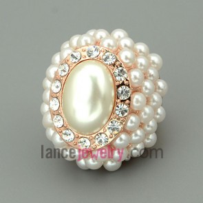 Nice alloy rings with gemstone,rhinestone and imitation pearls surrounded