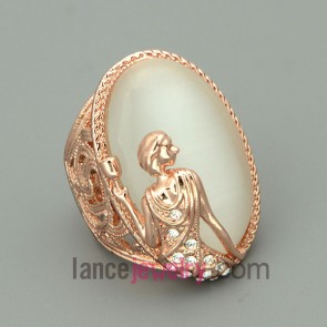 Fashion alloy rings with gemstone and lady model decoration 
