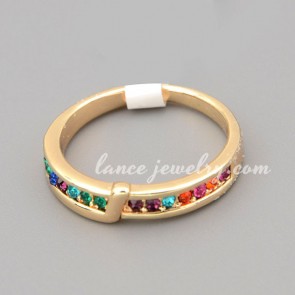 Colorful ring with many shiny multicolor rhinestone decorated