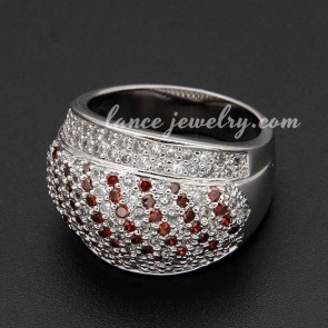 Beautiful red cubic zirconia decoration alloy ring 