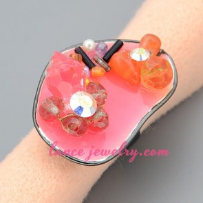 Sweet ring with pink zinc alloy & CCB beads decoration