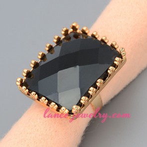 Cool black resin decorated ring in the quadrate shape