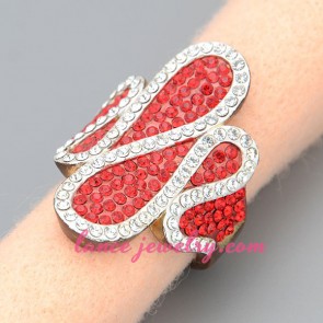Many small size red & transparent  rhinestone decorated ring 