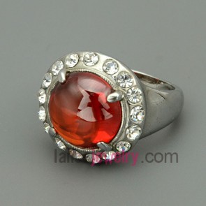 Classic red color gemstone alloy rings decorated wth rhinestone 