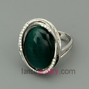 Unique dark green color gemstone and rhinestone decorated alloy rings