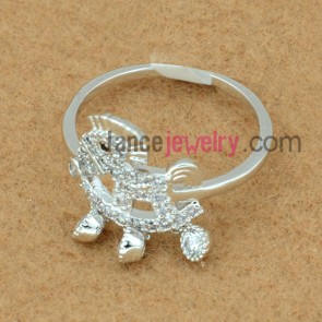 Lovely horse model brass ring with cubic zirconia decoration