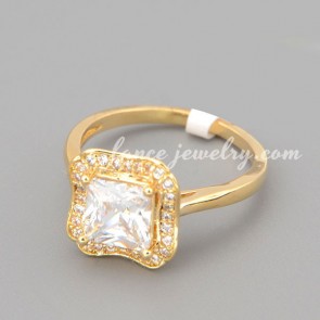 Gorgeous  ring with white cubic zirconia in the quadrangle shape