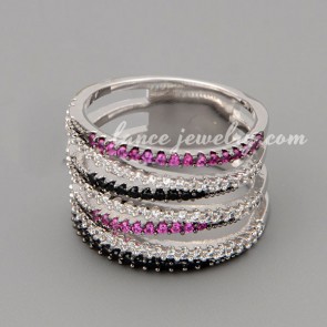 Glittering ring with many different color cubic zirconia in the special shape
