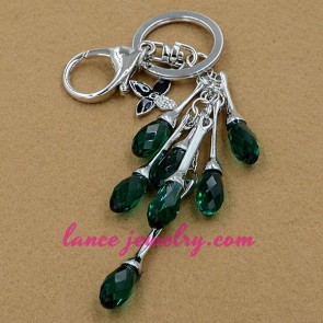 Striking dark green color crystal beads pendants key chain