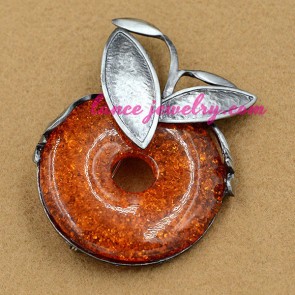Classic orange color acrylic bead decorated brooch