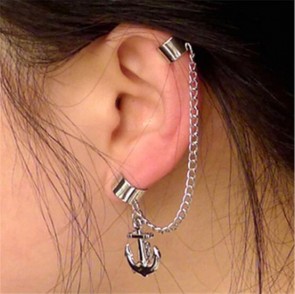 silver tassels anchor ear clip fashion lovers earrings