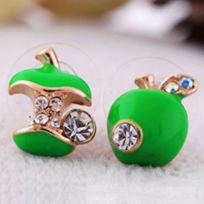 fashion cute green apple dissymmetry earrings