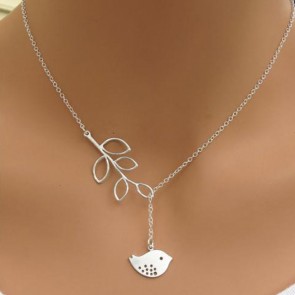Fresh Silver Clover Leaf and  Small Bird Pendant Necklaces