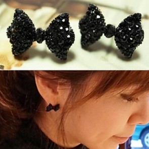 top quality bow ear stud alloy black sesame seed pearl earrings