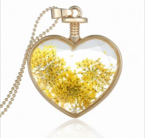 Dry Yellow Chrysanthemum Plant Stylish Chain Necklace