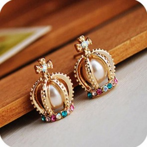 pearl cross earrings coloured diamond crown earring wholesale 