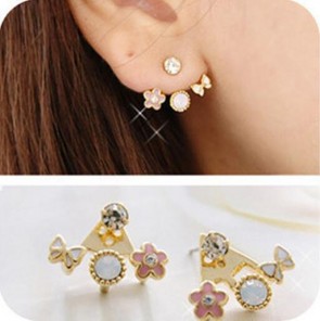 sweet bowknot multielement flower rhinestone earrings