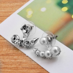 Anchor Pearl and Rhinestone Couple Match Earring