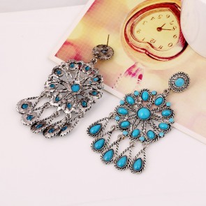 Europe Palace Retro Flower Earrings Exaggerated Hollow Gemstone Ebay Hot